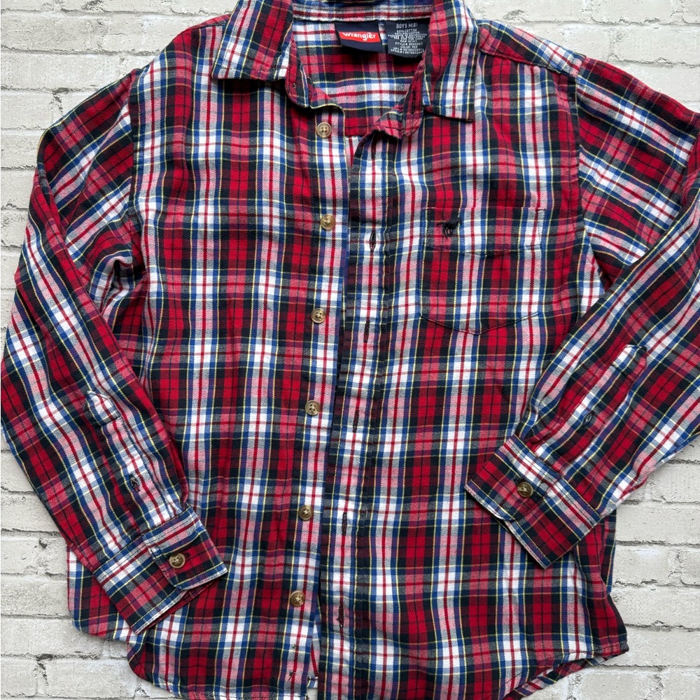 Boys Medium Wrangler Red and Blue Plaid Shirt